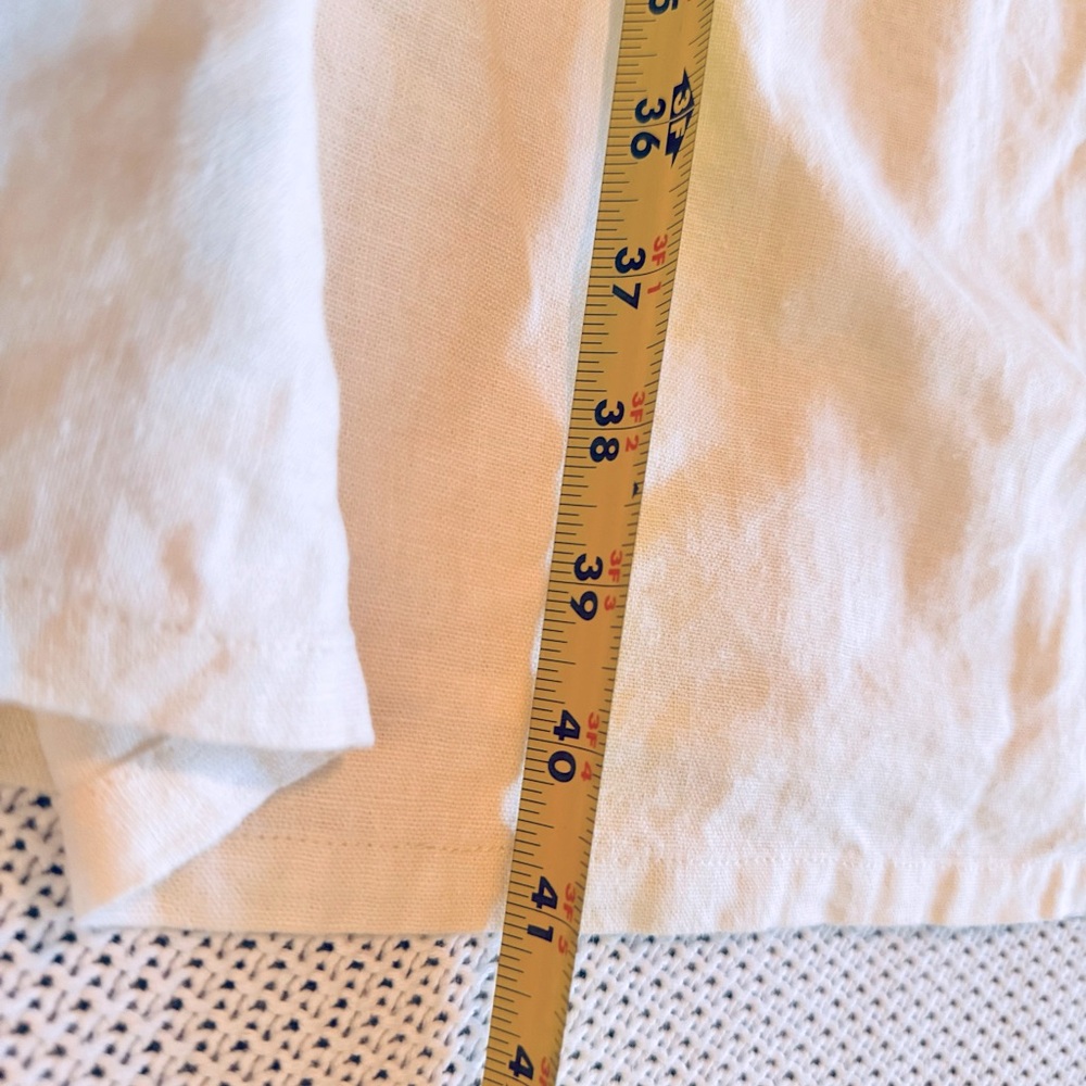 WHO WHAT WEAR Linen Cream Off-White Midi Dress w Tie Bow Chest - Picture 12 of 12